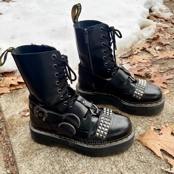 RARE Dr. Martens Combat Boots Platform Jadon hi Stud 10 eyelet Size 8 Buckle - Picture 2 of 15